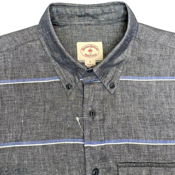 Brooks Brothers Red Fleece Linen/Cotton Stripe Short Sleeve Pullover - Picture 3 of 8